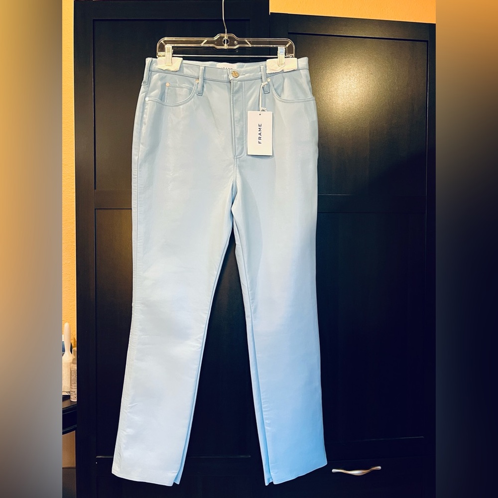 FRAME faux leather Le High N Tight straight-leg pants. Baby blue. Sz 31. NWT - Picture 5 of 15